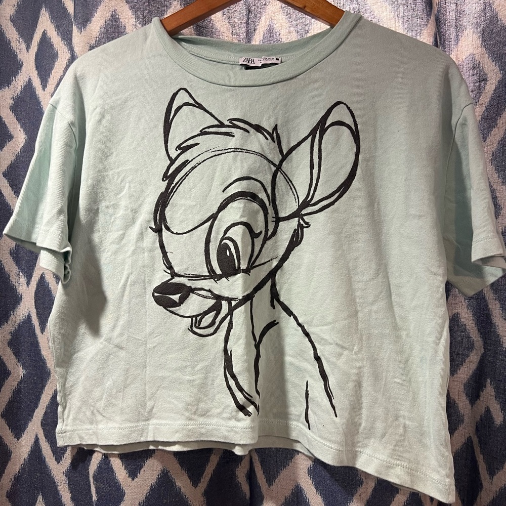 Zara Disney Bambi Cropped Mint Tee Size M